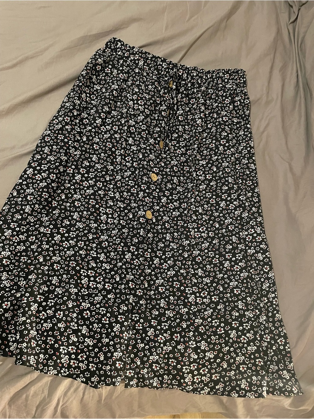 3/$30 Black Floral Button-Front Midi Skirt